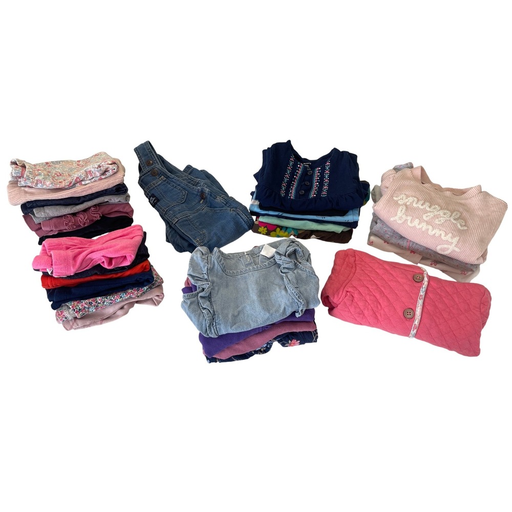 Baby Girl 9 Months Clothing Lot Bundle 30 Pieces Tops Leggings Sleepers